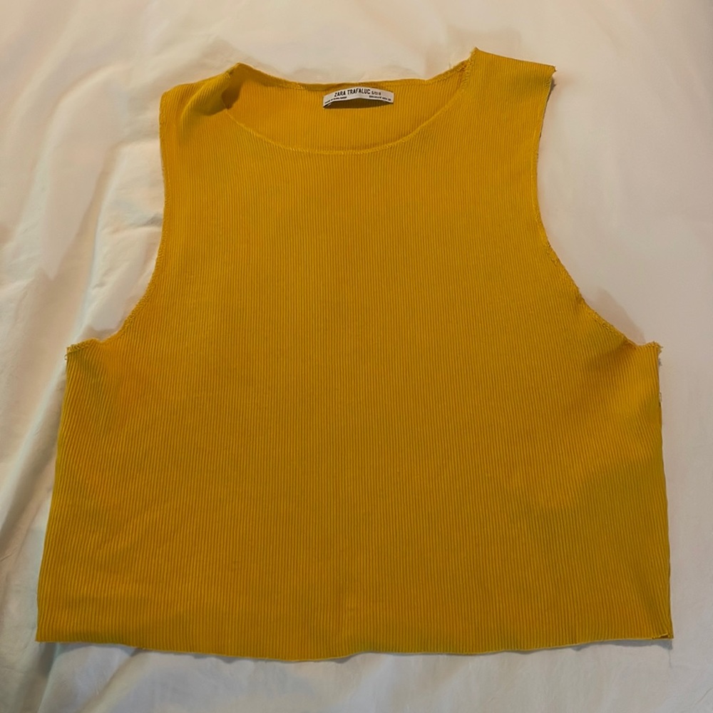 Zara cropped yellow tank top size small